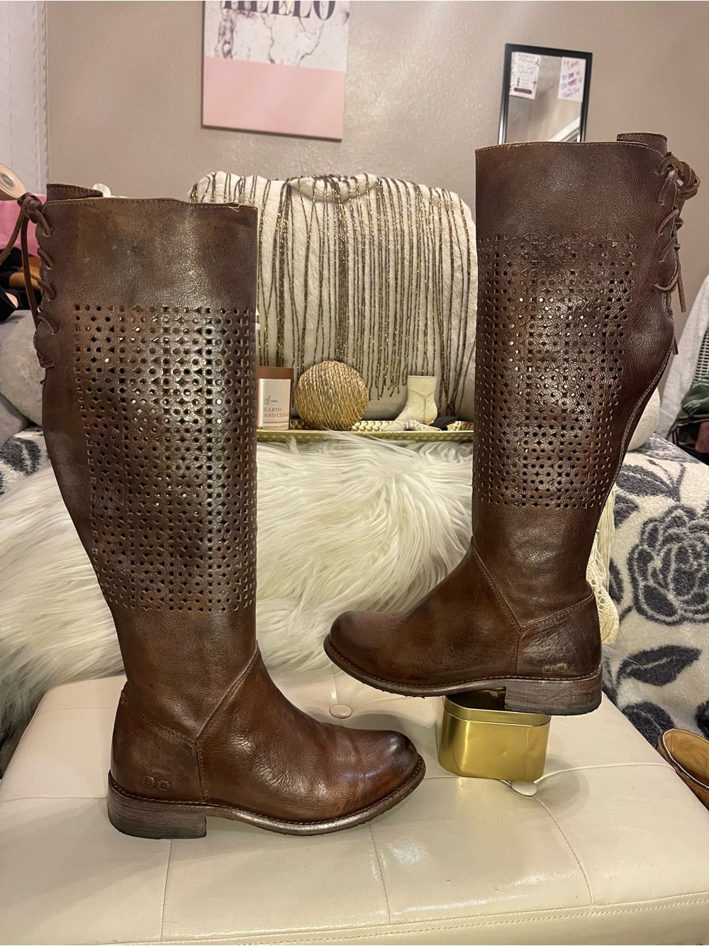 Bed|Stü LIKE NEW Cambridge Tall Leather Boot in Teak Rustic Blue MSRP$345